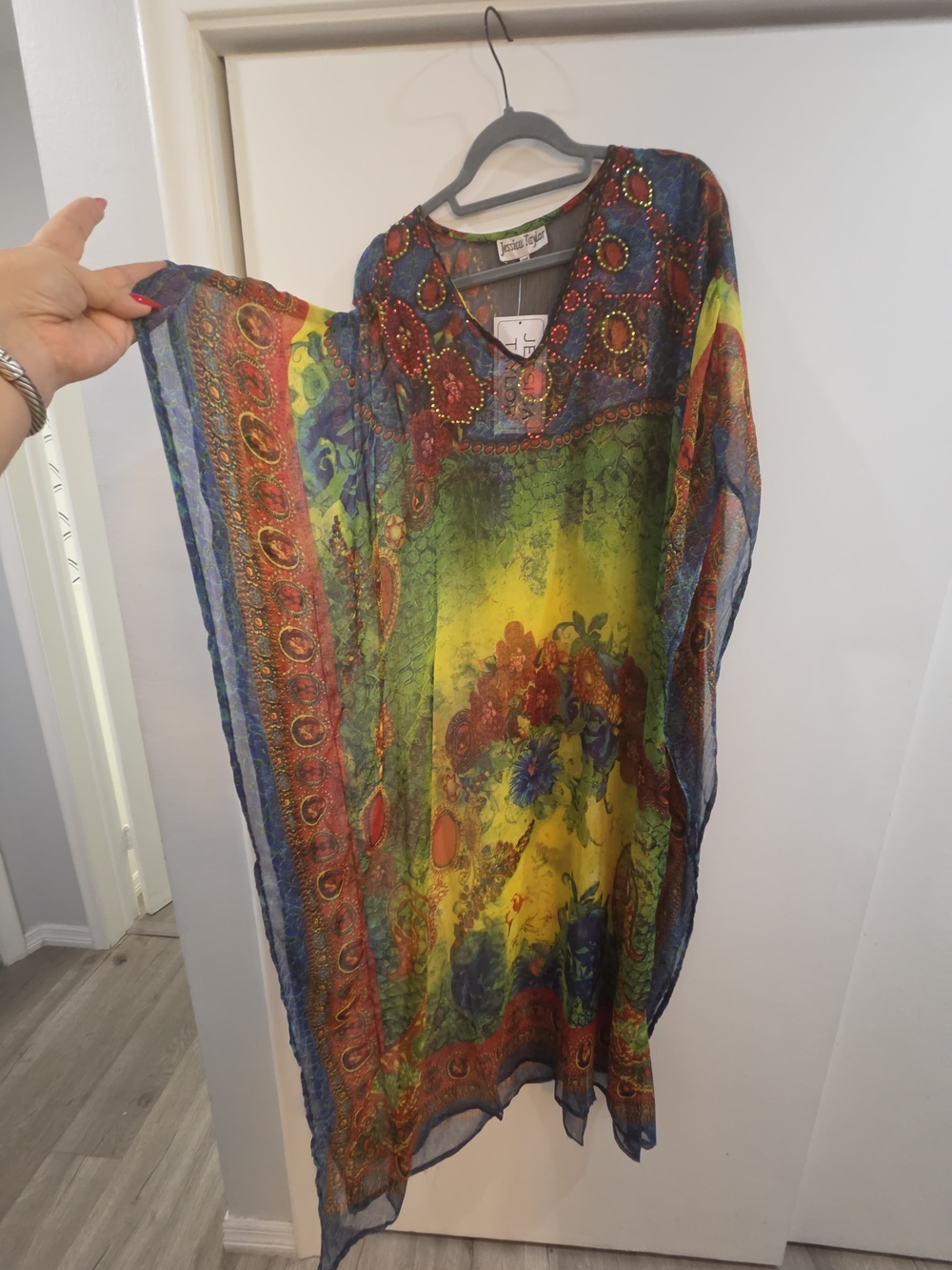Sheer Floral Multicolor Kaftan Swim Coverup - Jessica Taylor